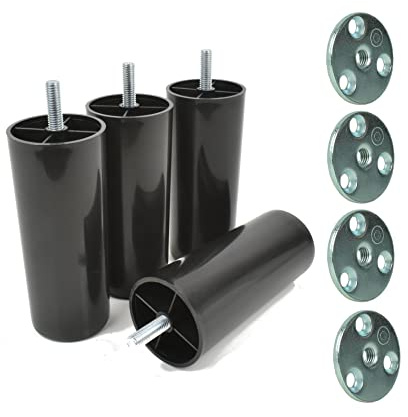 Prima-Online woplus Möbelfüße Sofa Füße Kunststoff Möbelbeine Schrank schwarz Möbelgleiterfuß Füße mit Gewindestift M8 x25mm zum Anschrauben Beine 12cm [4er Set](120mm mit Montageplatte)