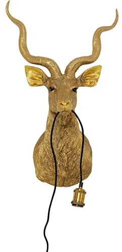 Kare Design Wandleuchte Animal Goat, Ziegenkopf, Gold, Wanddeko, Wandbeleuchtung, Dekoleuchte, Wandlampe, Leuchtmittel nicht inkl., 45x74cm