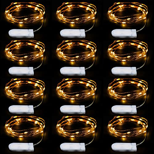 EMOS Micro LED Lichterkette Kupferdraht 2m, 20 LEDs | LED Deko für Party, Hochzeit, Weihnachten etc. | Lichterkette Batterie CR2032 | Lichterdraht für innen, Farbe warmweiß, Set mit 12 Stück