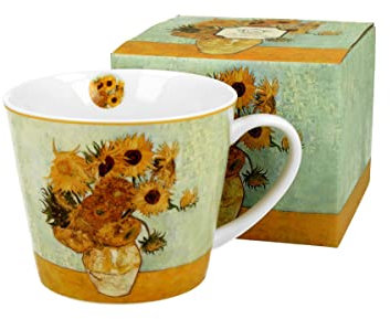 DUO ART GALLERY Becher 610 ml SUNFLOWERS New Bone China Porzellan