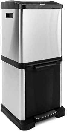 KARAT Poubelle en acier inoxydable à 2 bacs amovibles avec poignée - Poubelle à pédale, Couvercle avec amortisseur, fermeture réglable, Ouverture mains-libres (Dylan&James 1x18 Litres + 1x16 Litres)