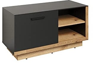 trendteam smart living - Synnax - Sitzbank - Anthrazit/Evoke Eiche - Garderobenbank mit 1 Klappe und 2 offenen Fächern - (BxHxT) 90 x 48 x 40 cm - Soft-Close-Funktion - kratzfest