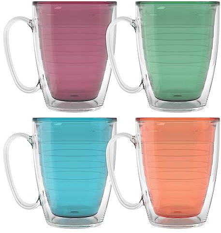 Tervis Clear & Colorful Tabletop - Bright Colors Mug Collection Made in USA Double Walled Insulated Tumbler Travel Cup Keeps Drinks Cold & Hot, 16oz Mug - 4pk, Assorted