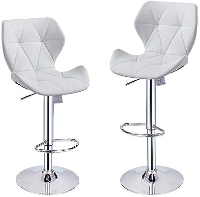 Panana Set of 2 Swivel Barstools Modern PU Leather Bar Chairs Kitchen Breakfast Pub Counter Stools (White)