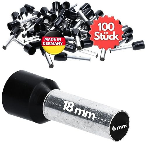 Kalitec AE618SW - 100 terminali isolati, 6,0 mm², lunghezza 18 mm, nero, Made in Germany, qualità industriale