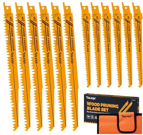 TOLESA 12Pcs säbelsägeblätter Holz 150mm & 225mm, 5 & 6TPI, Reciprocating Saw CR-V Sägeblatter Säbelsäge für Grünholz & Ästen, Kunststoff und pvc rohre mit Haltbarkeit & Langlebigkeit für Profis