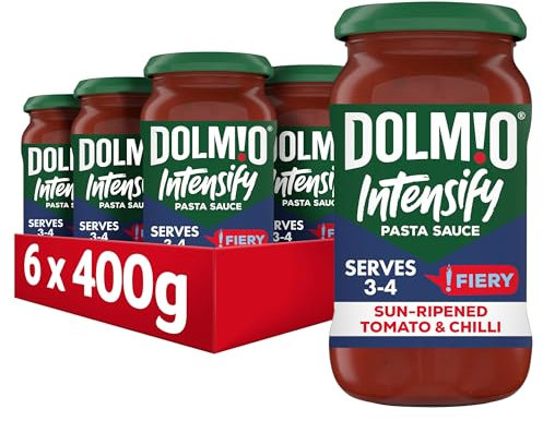 Dolmio Intensify Pasta Sauce Fiery Sun Ripened Tomato & Chilli Jar, perfect for a quick pasta meal for 3-4, Bulk Multipack 6 x 400g