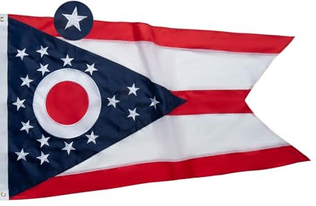 FLAGPARK Ohio Staatsflagge, 90 x 152 cm, strapazierfähig, Ohio-Flagge, Stickerei für den Außenbereich, Banner mit 2 Messingösen