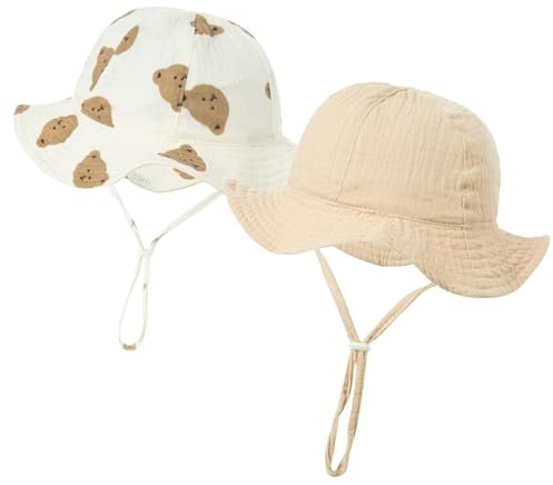 Happy Cherry - Sombrero Bebé Verano Niño Niña Gorra de Sol de Playa con ala Ancha para Vacaciones al Aire Libre Gorra de Pescador Niños Niñas Infantil Bucket Hat - 3-12 Meses - Caqui