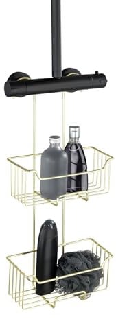 WENKO Thermostat-Dusch-Caddy Mod. Milo, 2 Etagen, Duschregal zum Hängen an die Armatur, Ablage aus Edelstahl (rostfrei), 25 x 55 x 14 cm, Gold