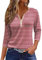 Generic HUIFUAO T-shirts pour femmes, T-shirts d'été à boutons avec col en V et manches 3/4 pour femmes, haut rayé de couleur, t-shirt d'été basique pour femme, coupe ample, A01 rouge., XXXL