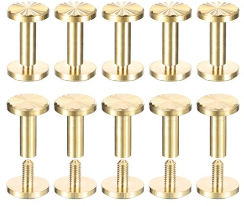 QUARKZMAN Lot de 10 Vis Chicago en Laiton, 4X12X10mm, à Tête Plate avec Texture Florale, Clous à Vis pour la Reliure de Bricolage en Cuir et Les Sangles de Ceinture