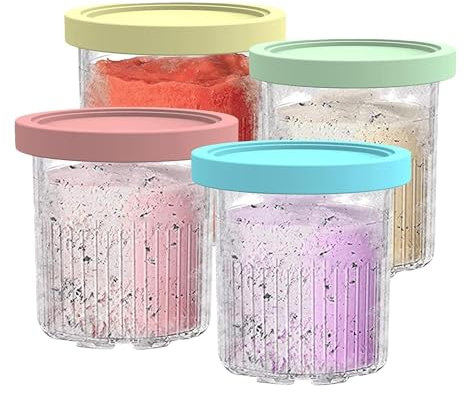 Uezeth 4 Pack Ice Cream Tubs for Ninja, Ice Cream Pints Cup Replacement Pints Container with Lids, 16oz, Compatible with Ninja Creami Ice Cream Maker NC299AMZ & NC300 Series (A)