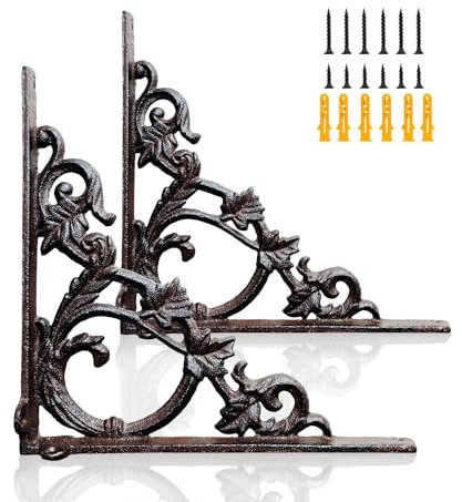 Z metnal Cast Iron Shelf Brackets, 240mm Antique Decor Shelves Bracket, Wrought Iron Corner Brackets,Victorian Scroll Wall Decorative, Modern Shelving Bracket for DIY Floating Shelves, 2 Pcs