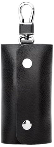 SUJEBKC Borsa Portachiavi in Pelle con 6 Ganci-Portachiavi Portatile con Gancio in Metallo e Anello Portachiavi-Portachiavi Uomo Pelle-Borsa delle Chiavi,10.3cm×5.5cm,Nero