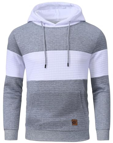 YuKaiChen Herren Pullover Herren Patchwork Hoodie Langarm Jacquard Kaputzenpullover Farbblock Sweatshirt mit Taschen