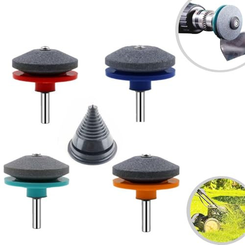 4pcs Lawnmower Dull Blade Sharpener,Lawn Mower Blade Sharpener for Power Hand Drill,Universal Wear Resistant Lawn Mower Sharpener Tool,Mower Blade Sharpener with Blade Balancer