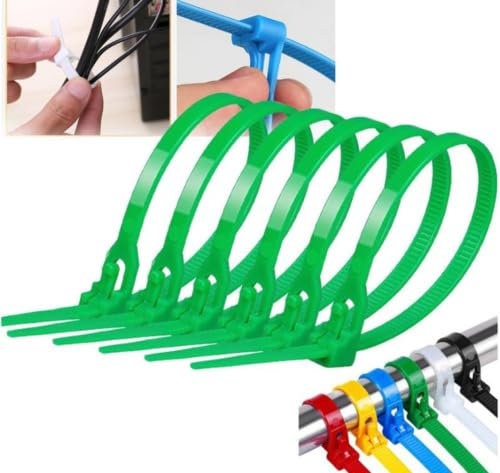 Reusable Zip Ties Cable Ties,Releasable Zip Ties Buckle Self-Locking Premium Nylon Cable Wire Ties,Heavy Duty Industrial Multi-Purpose Secure Self-Locking Mechanism Tie wrap for Home, Garden (Green)
