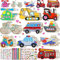 398Pcs Fahrzeug Holzbastelsets Kinder, Ungebeizte Auto Holz Basteln, Kindergeburtstag Basteln mit 354 Strasssteine, 30 Fahrzeugholz, 12 Aquarellstifte und 2 Aufkleber, Bastelset für Kindergeburtstag