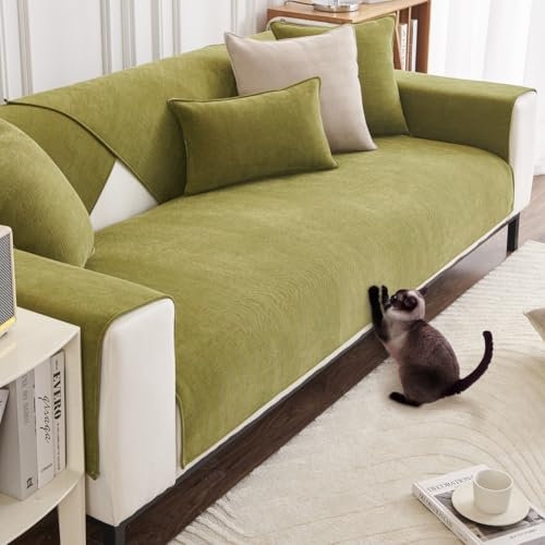 DUJUIKE Sofa Überzug 1/2/3/4 Sitzer, Chenille Sofaüberwurf, Ecksofabezug, L-Form Sofabezug, Katzensofa-Schutz, Knitter- und Kratzfest, Waschbar, rutschfest für U Form Sektionssofa(Grün,90x210cm)