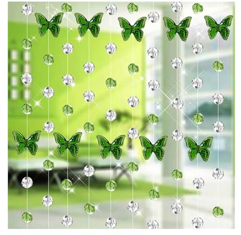 HBALDTEDC Door Curtain Screen Crystal Bead Curtain, Crystal Glass Bead Curtain Luxury Living Room Bedroom Window Door Wedding Decor Arc Butterfly Diamond String Curtain шторы(Green)