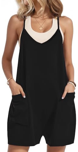 Zeagoo Jumpsuit Damen Kurz Sommer Ärmellos Rompers Casual Lose Shorts Playsuit Breites Hosenbein Einteiler Ganzkörperanzug mit Taschen Schwarz XXL