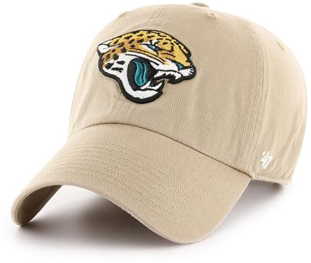 47 NFL Jacksonville Jaguars Clean Up Unisex-Baseballkappe, Verstellbarer Riemenverschluss, Einheitsgröße, Team Logo, Farbe Khaki