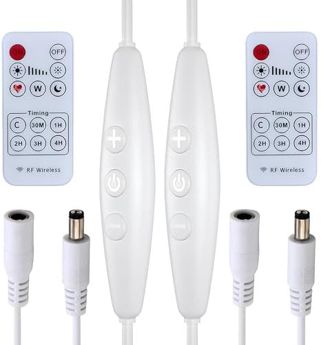 Clearhill DC Dimmer Switch with 5521 Male and Female Connector 2Packs,Remote Control,ON-Off Function,Stepless Dimming,2A Current,22AWG Wire,60s delay Off,for 12V Single Color Led Lights(White)