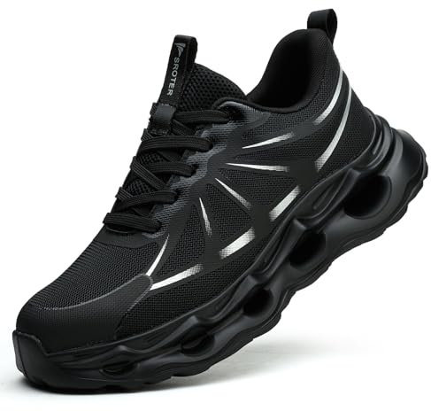 Steel Toe Cap Trainers Mens Womens Safety Trainers Comfortable Lightweight Safety Shoes Cushioning Fashion Breathable Work Shoes, Black, 8 UK