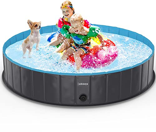 lunaoo Piscina para Perros, Bañera Plegable para Mascotas, Antideslizante y Resistente al Desgaste Bañera para Niños Natación Piscina para Mascotas Perros Grandes y Pequeños, Azul Claro, 160 x 30 cm