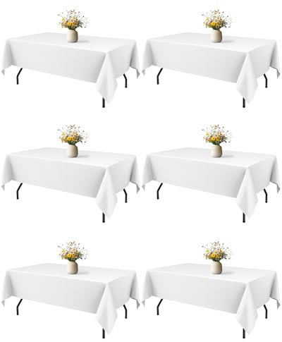 Niuara White Polyester Table Cloth, 6 Pack, 60 x 84 in