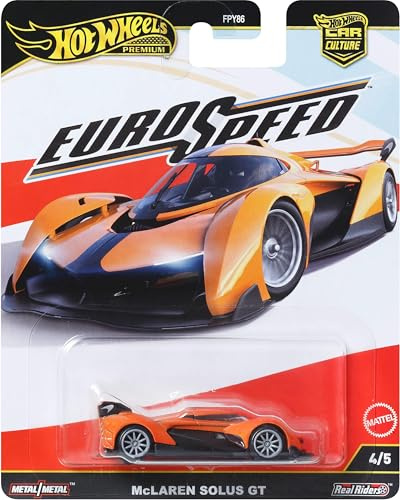 Hot Wheels Premium Car Culture Spielzeugauto im Maßstab 1:64 Druckguss McLaren Solus GT Eurospeed Fahrzeug mit echten Riders Reifen