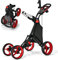 COSTWAY Golf Trolley, 4 Rad Golftrolley, Golfwagen klappbar, Golfcaddy aus Aluminum, Golfcaddy mit Schirmhalter, T-Stückhalterung und Aufbewahrungstasche (Rot)
