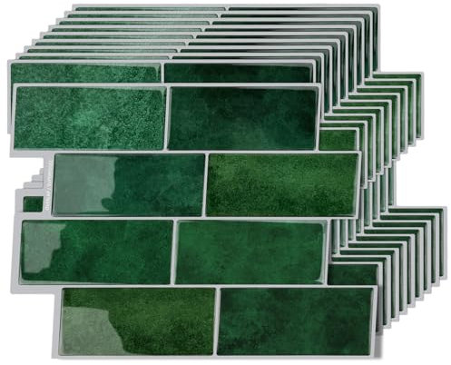 3D Fliesenaufkleber, Dickere Küchenfliesen Selbstklebende 10 Stück, Wandfliesen Selbstklebend, Klebefliesen Küche Abziehbare,für Bad,Küche,Wand Dekoration Wasserdicht (Waldgrün, 29.4x21.4cm)