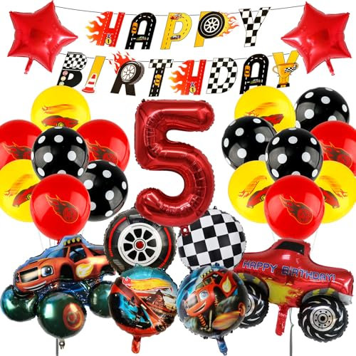 Auto Geburtstagsdeko 5 Jahre Jungen Luftballons- Wheels Kindergeburtstag Deko Folienballon Happy Birthday Geburtstag Balloon Banner für Kinder Party Hintergrunden Supplies Deko