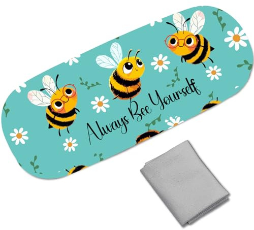 CREATCABIN Brillenetui Hartschale Leder Brillenetuis Bienen Sonnenbrillenhalter Tragbar Reise Brillentasche Aufbewahrung Clamshell Schutzhülle Geschenk Für Frauen Männer Bee Yourself 16.2x6.4x3.9cm