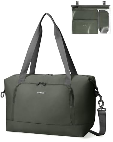 ECOHUB for Ryanair Cabin Bag 40x20x25, Perfect for New Ryanair 40x30x20 Underseat Foldable Travel Duffel Bag, Hand Luggage Holdall Bag with Wet Pocket, Carry on Overnight Weekend for Women Green