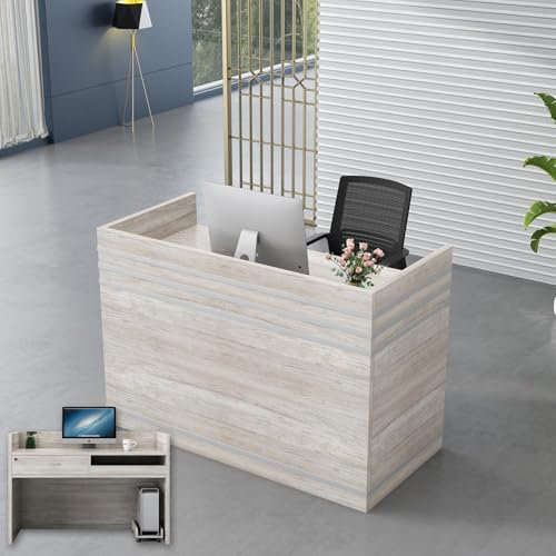 Heliosrider Empfangstheke Holz, Rezeptionstheke mit abschließbarer Schublade & Kabeldurchführung, Empfangstresen Rezeption Schreibtisch Theke Rezeptionstisch für Büro Praxis(Ancient Oak,120cm/47.2in)