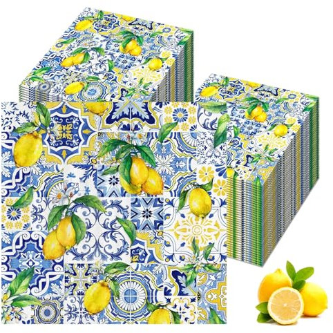 Papierservietten,60 Stück Servietten Zitronen,Servietten Gelb,Elegante Tischdekoration,Zitronenmotiv Servietten für Dekoration,Mittagstisch Servietten,für Geburtstage,Partys,Hochzeiten