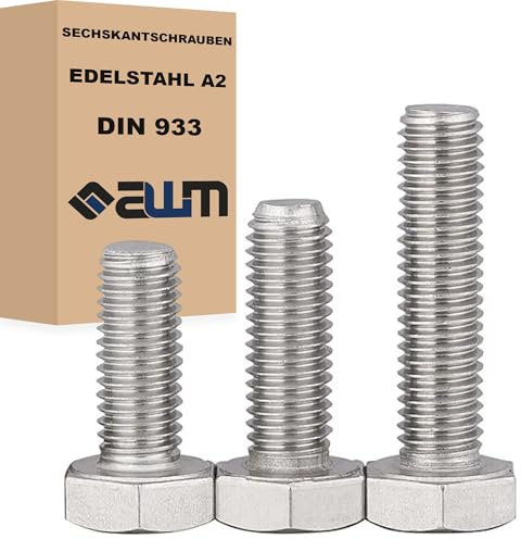 Sechskantschrauben metrisch DIN 933 Edelstahl V2A Maschinenschrauben Gewindeschrauben Vollgewinde (25, M12 - L: 80,0 mm)