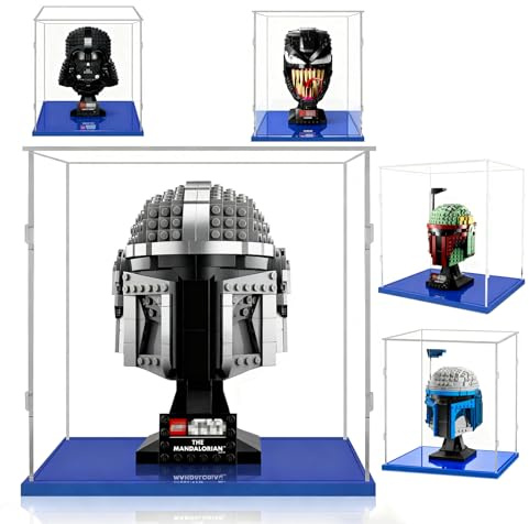 Acryl Vitrine 20x20x25 mit Blau Basis,3mm Dick Transparente Schaukasten für Helm Darth Vader 75304 Iron Man 76165 Clone Commander Cody 75350 Star Wars Helmet 75327