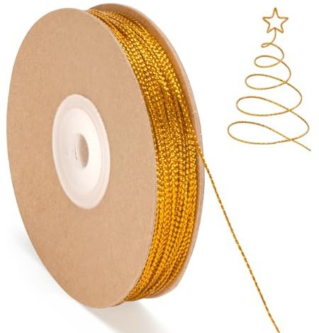 G2PLUS 100M Filo d'oro Spago Dorato 1MM Corda per Gioielli Filo di Spago Natalizio per la Creazione di Gioielli Regalo o Ornamenti per Alberi di Natale