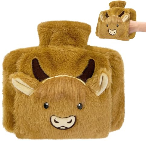 Wärmflasche Mit Bezug Tier, Wärmflasche Flauschig 1L, Klein Wärmflaschen Kuscheltier Handwärmer Wiederverwendbar Hot Water Bottle Kinder Gummi Wärmeflasche Fluffy Weichem (kurz)