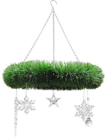 Dumeher Kranz Deko Adventskranz zum Hängen mit Kette für Weihnachtsdeko Ø 30cm - mit 5 Christbaumschmuck Acryl Eiszapfen Anhänger Weihnachtsschmuck, Deckenkranz Bastelkranz Hängedeko