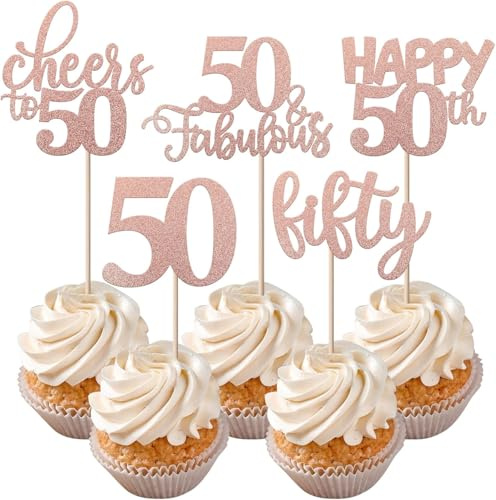 Xsstarmi 30 Packung Tortendeko Sweet 50 Geburtstag Frau Geburtstag 50 Jahre Frauen Roségold Hallo 50. Kuchen Deko Cheer to 50th Birthday Cupcake Toppers für Frau Mann 50. Geburtstagparty Kuchen Deko