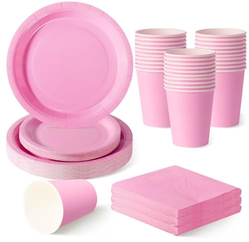 120 Pezzi Rosa Chiaro stoviglie per feste di compleanno per 30 Ospiti