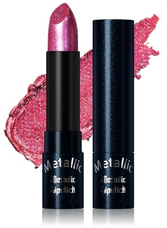 Glitzer Lippenstift, Rosa Glitter Lipstick mit Matte Finish, Sparkling Chamäleon Lippenstifte, Wasserfest & Langlebig Metallic Lippen Make Up, Hochpigmentierter & Feuchtigkeitsspendende Shiny Lip Balm