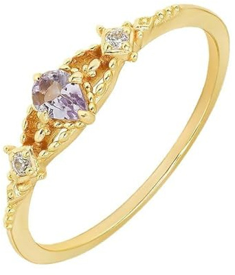 18K Gelbgold Verlobungsringe, Ringe Amethyst Lila Diamant Größe 49 (15.6)