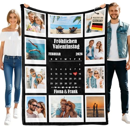 Bemaystar Geschenk Valentinstag für Ihn und Sie - Personalisierte Decke mit Foto, Kalender, Text, Namen, Kuscheldecke Personalisiert, Fotodecke, Geschenke für Frauen, Männer, Ehemann, Ehefrau, Paare