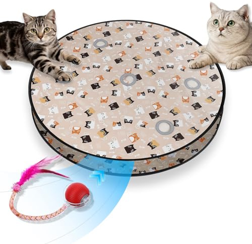 Starvortex Interactive Cat Toy for Indoor Cats, Automatic Random Rolling Ball Kitten Toys in Pouch, Hide and Seek for Indoor Adult Cats and Kitten, 5 Holes Mat Mouse Catching Game, USB Rechargeable